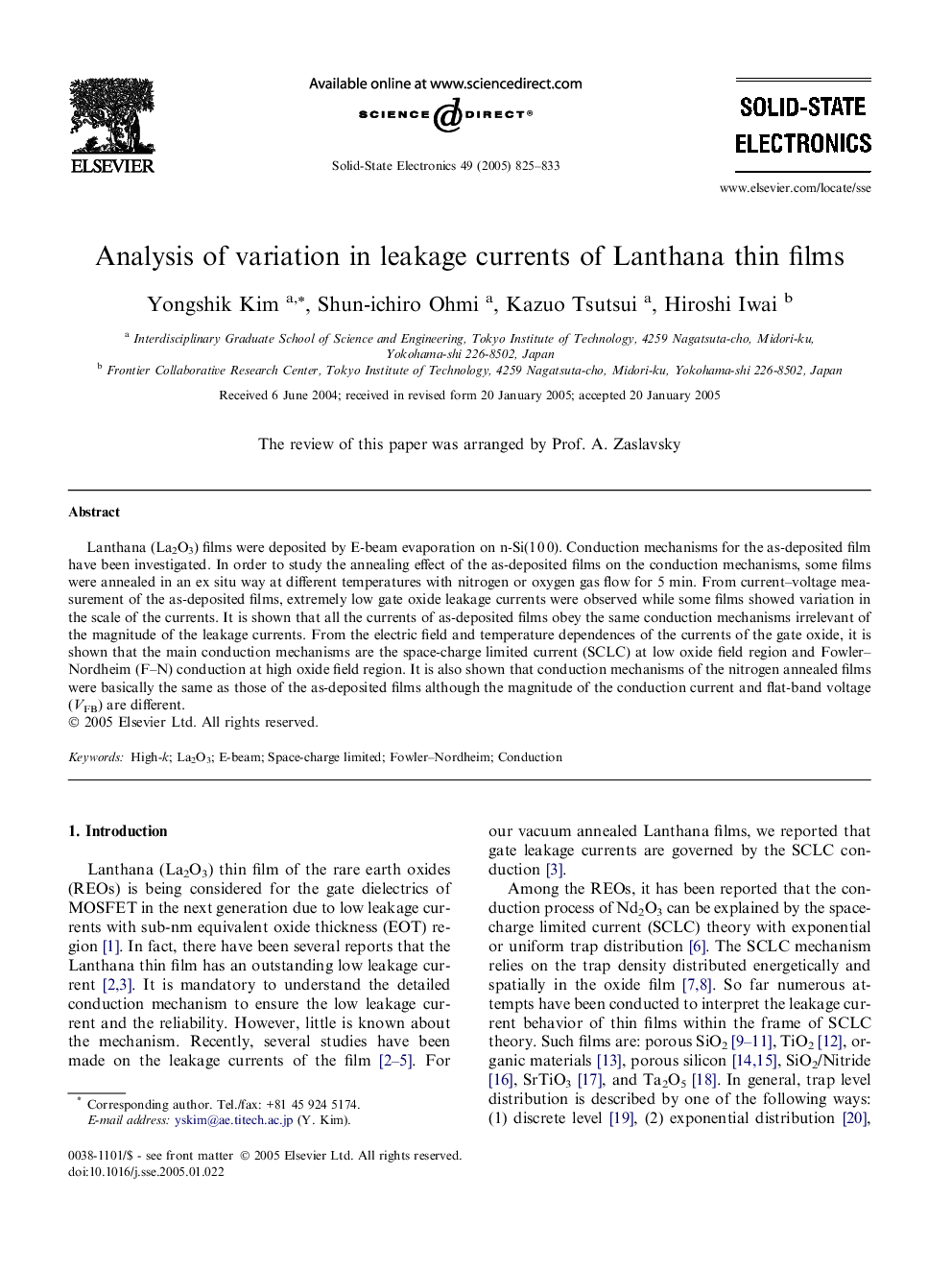 Analysis of variation in leakage currents of Lanthana thin films