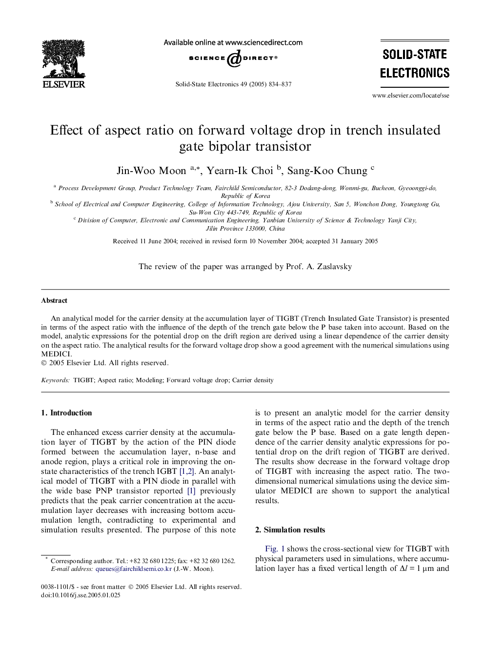 Effect of aspect ratio on forward voltage drop in trench insulated gate bipolar transistor