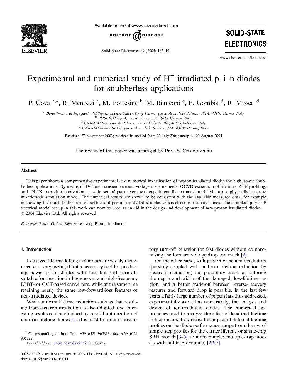 Experimental and numerical study of H+ irradiated p-i-n diodes for snubberless applications