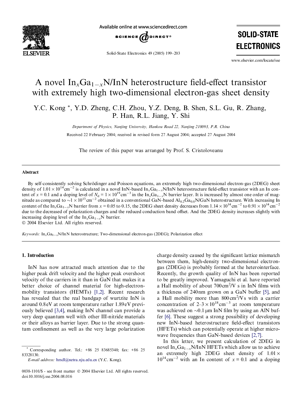 A novel InxGa1âxN/InN heterostructure field-effect transistor with extremely high two-dimensional electron-gas sheet density