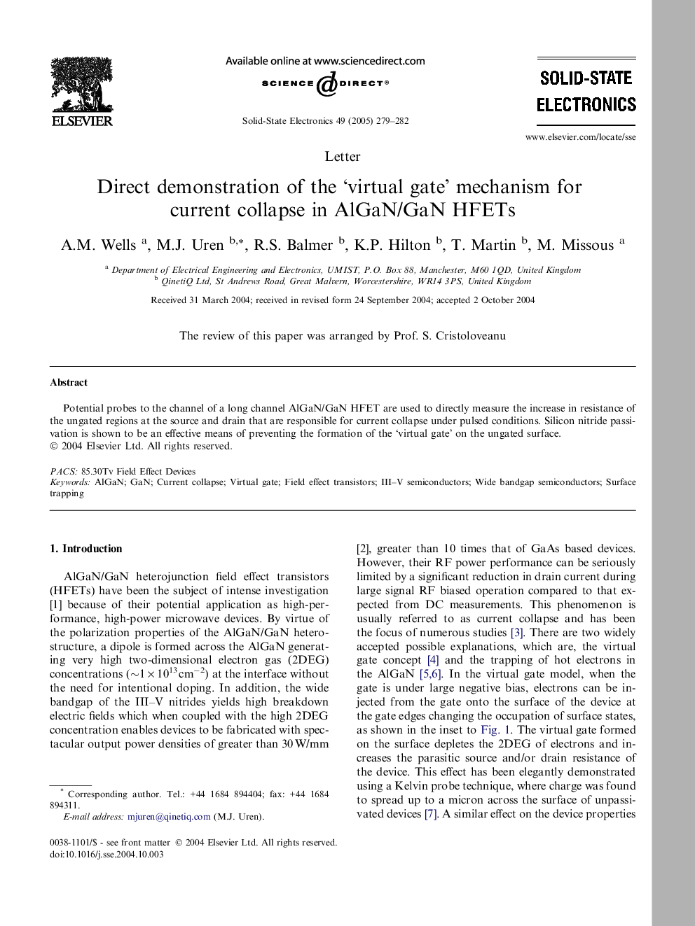 Direct demonstration of the 'virtual gate' mechanism for current collapse in AlGaN/GaN HFETs