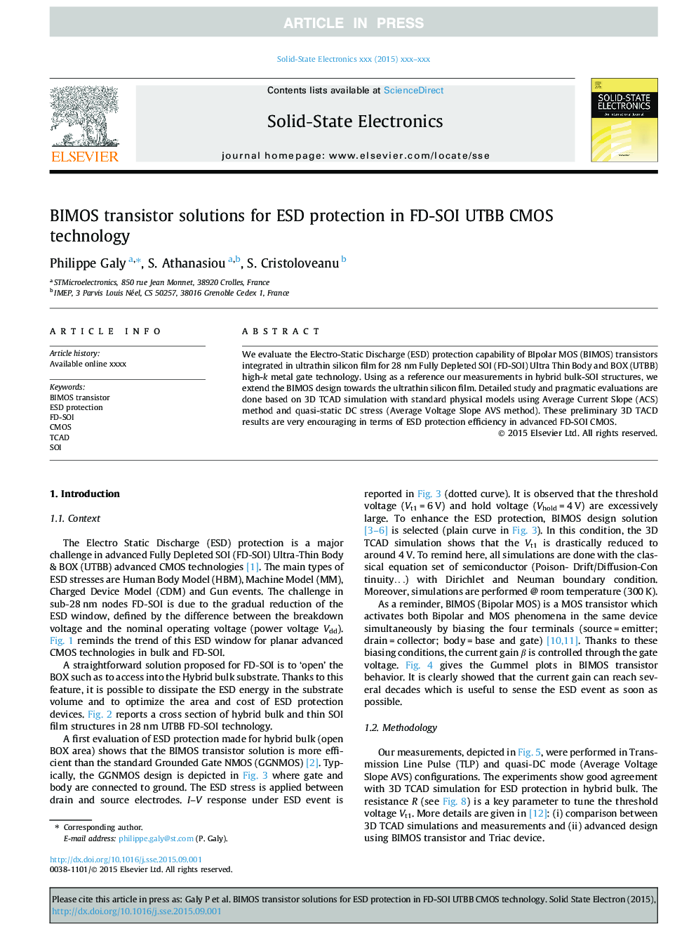 BIMOS transistor solutions for ESD protection in FD-SOI UTBB CMOS technology