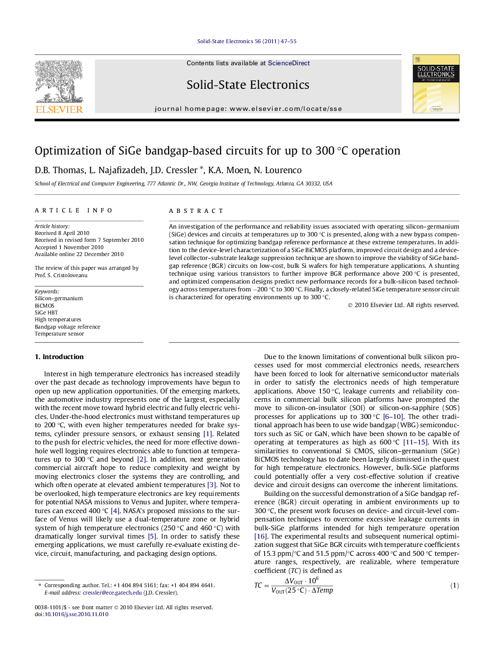 Optimization of SiGe bandgap-based circuits for up to 300Â Â°C operation