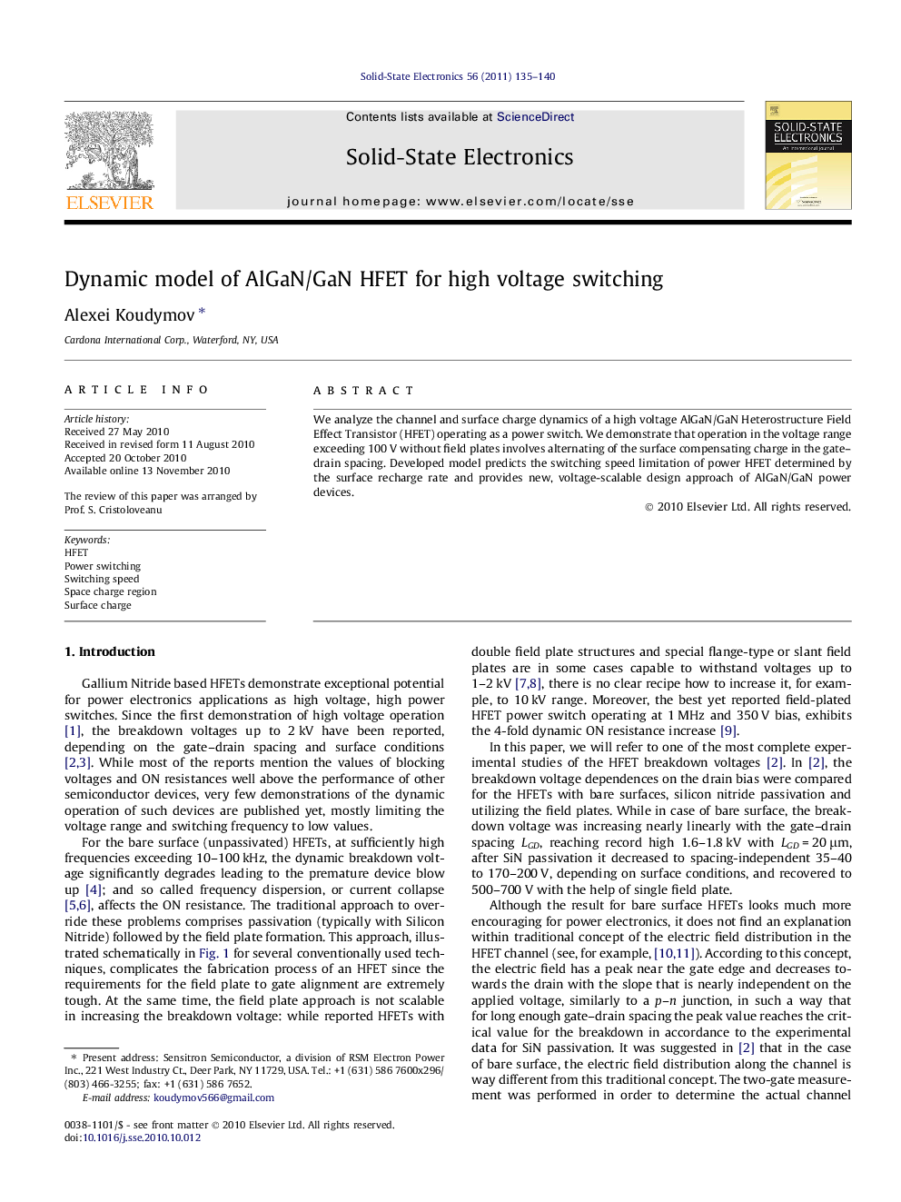 Dynamic model of AlGaN/GaN HFET for high voltage switching