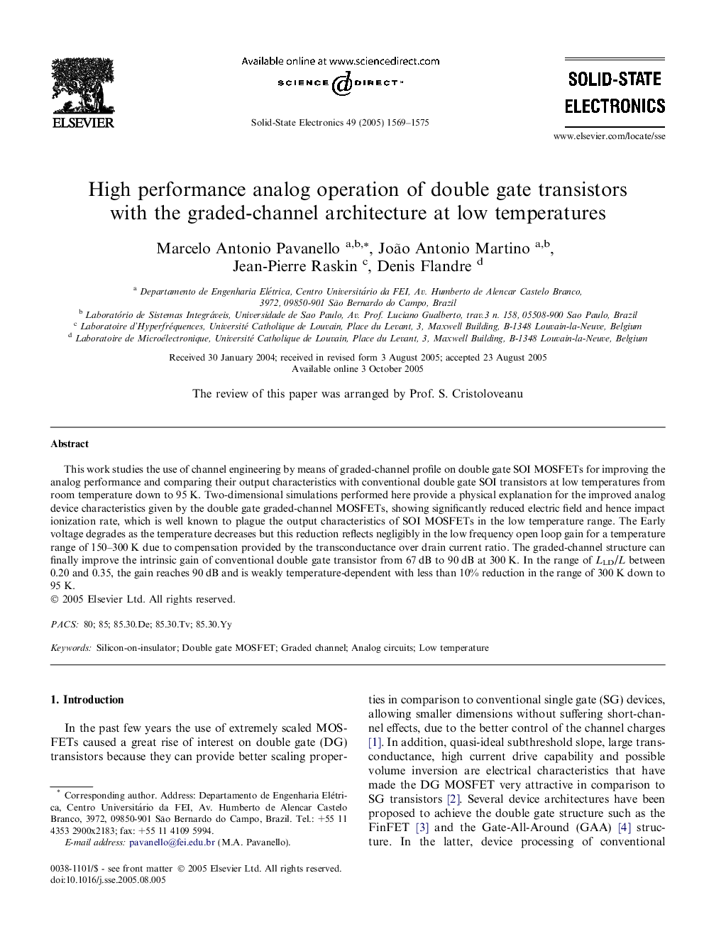 High performance analog operation of double gate transistors with the graded-channel architecture at low temperatures