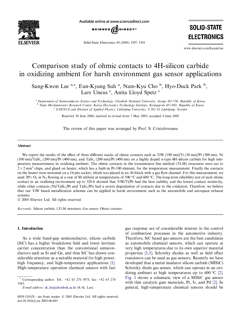 Comparison study of ohmic contacts to 4H-silicon carbide in oxidizing ambient for harsh environment gas sensor applications