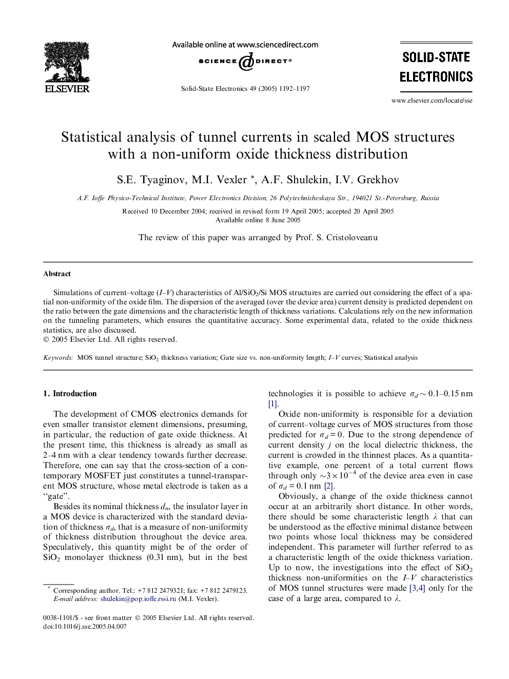 Statistical analysis of tunnel currents in scaled MOS structures with a non-uniform oxide thickness distribution