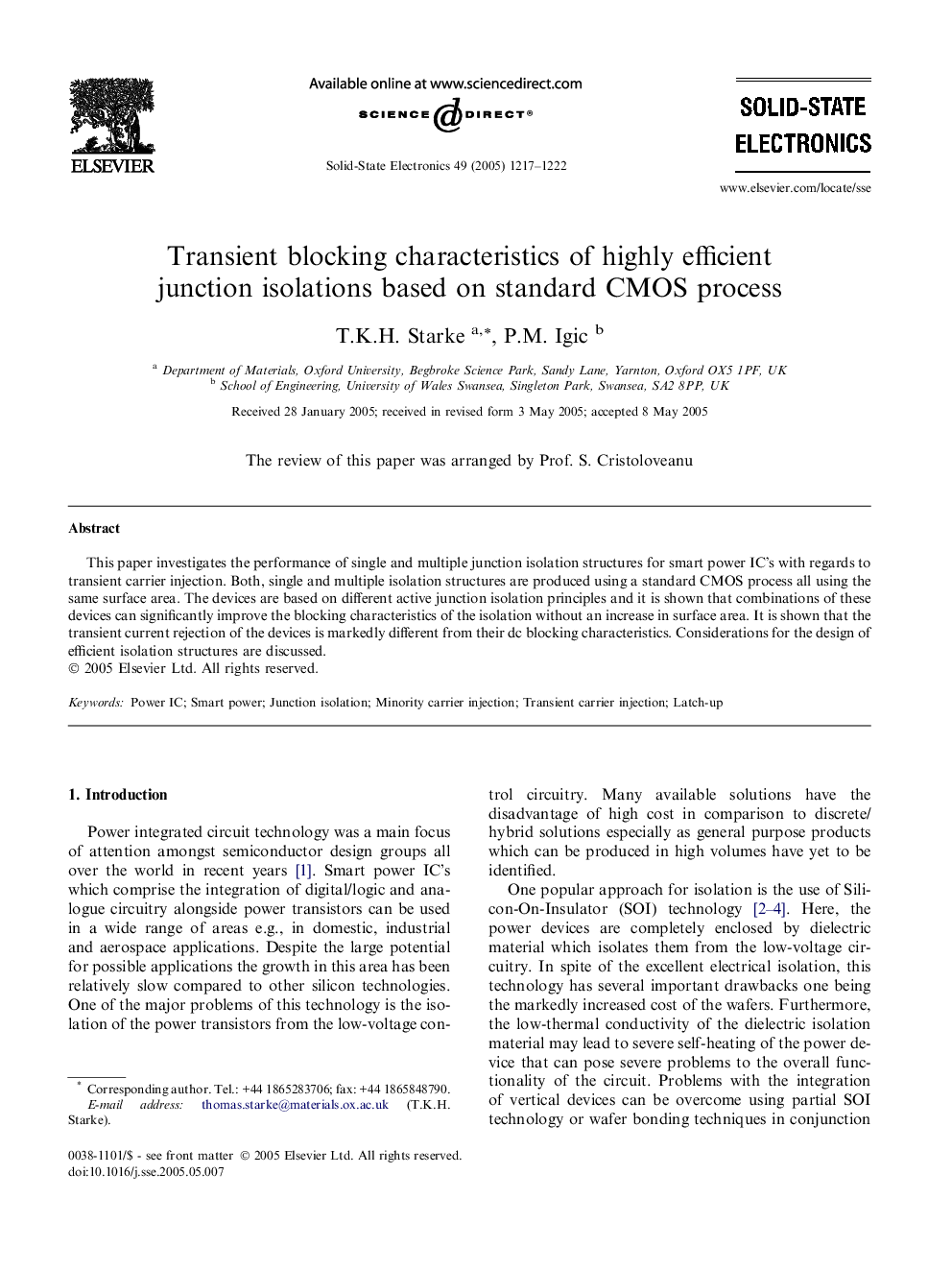 Transient blocking characteristics of highly efficient junction isolations based on standard CMOS process