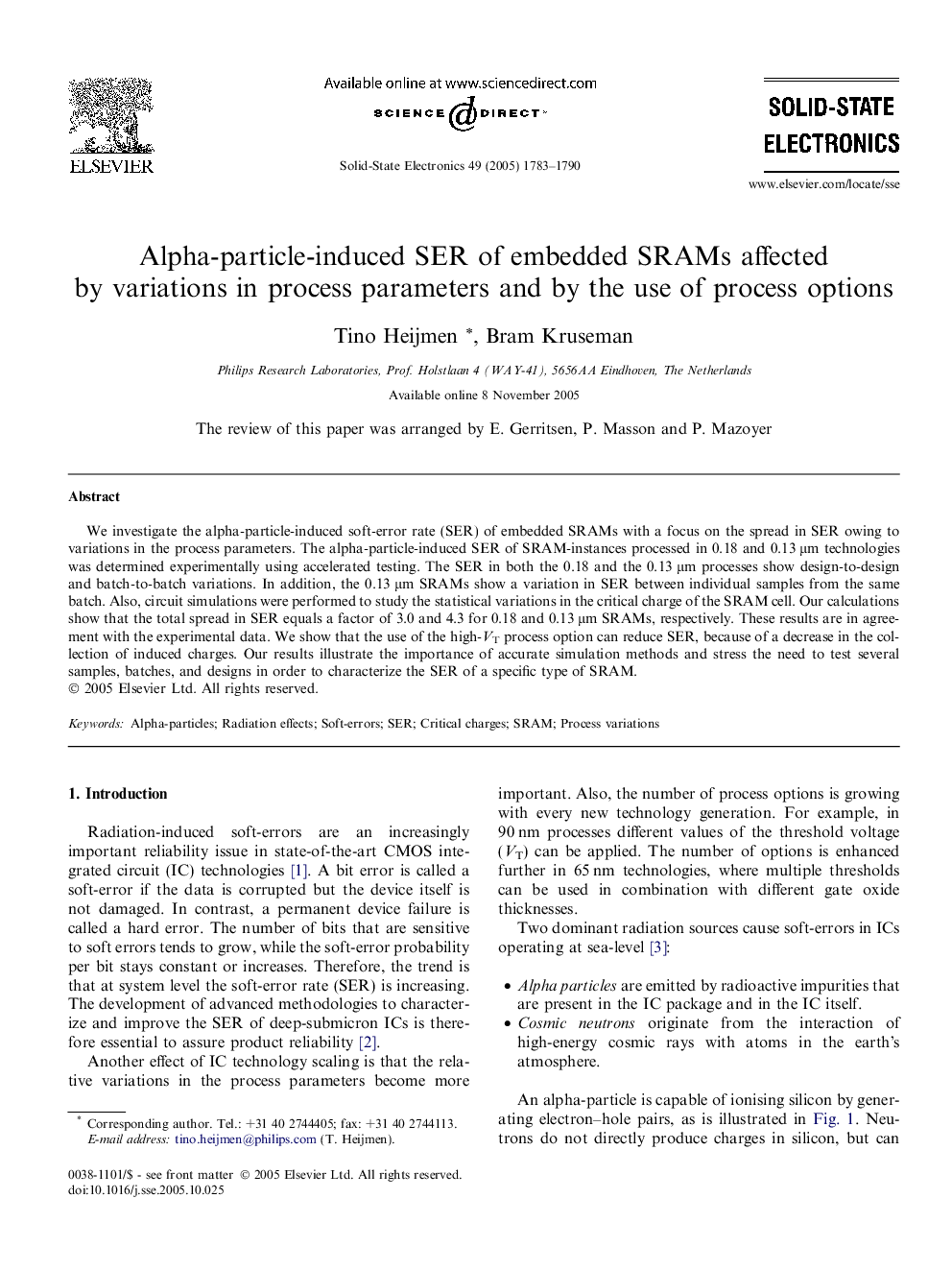 Alpha-particle-induced SER of embedded SRAMs affected by variations in process parameters and by the use of process options