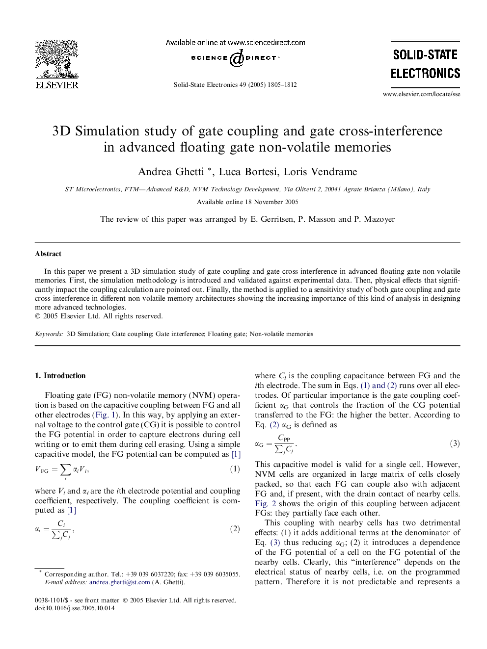 3D Simulation study of gate coupling and gate cross-interference in advanced floating gate non-volatile memories