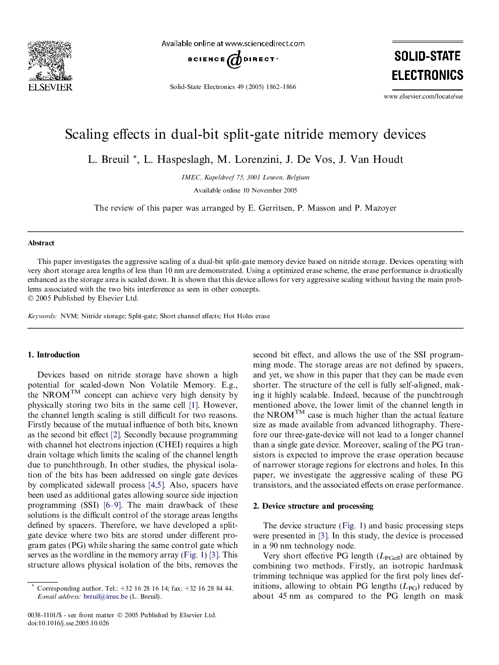 Scaling effects in dual-bit split-gate nitride memory devices