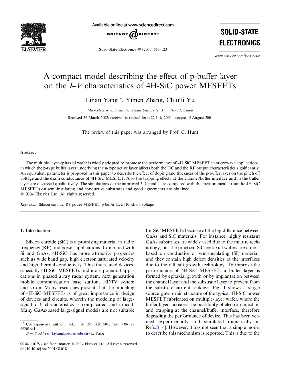 A compact model describing the effect of p-buffer layer on the I-V characteristics of 4H-SiC power MESFETs