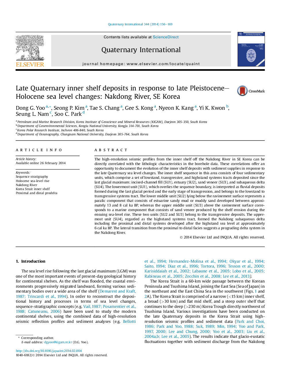 Late Quaternary inner shelf deposits in response to late Pleistocene–Holocene sea level changes: Nakdong River, SE Korea