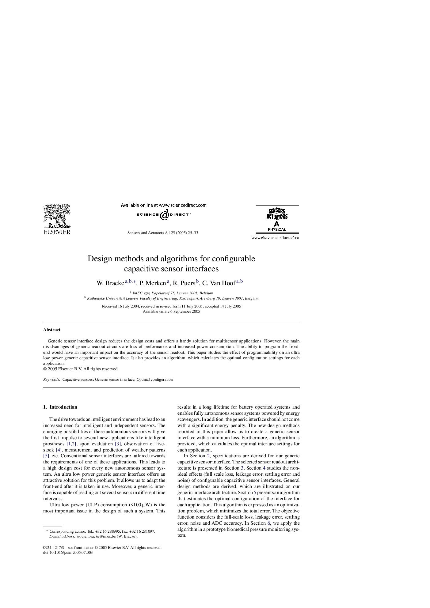 Design methods and algorithms for configurable capacitive sensor interfaces