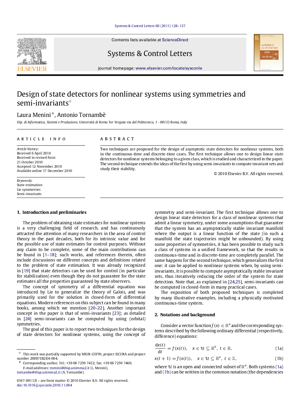 Design of state detectors for nonlinear systems using symmetries and semi-invariants