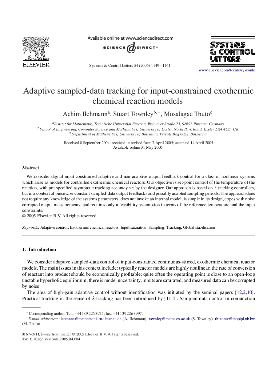 Adaptive sampled-data tracking for input-constrained exothermic chemical reaction models