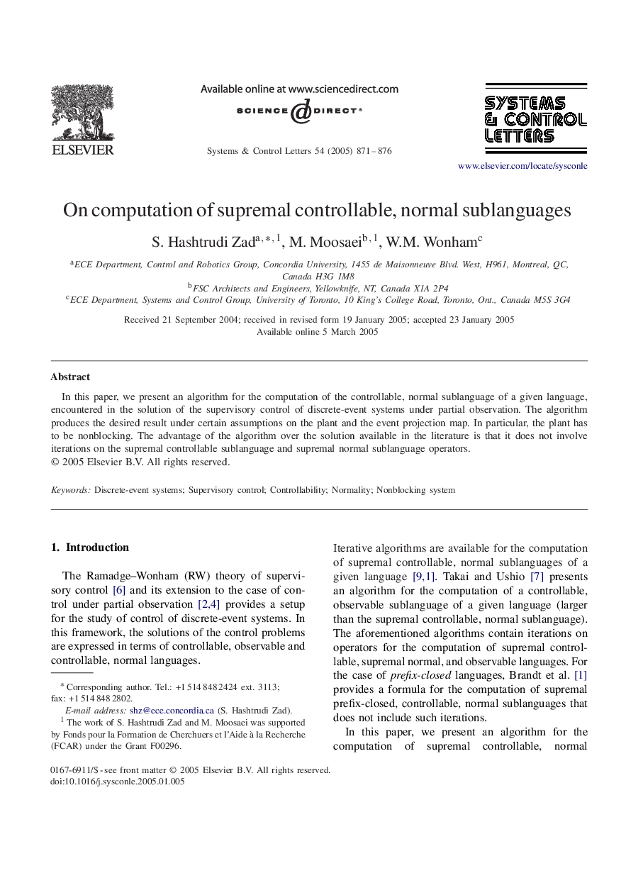 On computation of supremal controllable, normal sublanguages