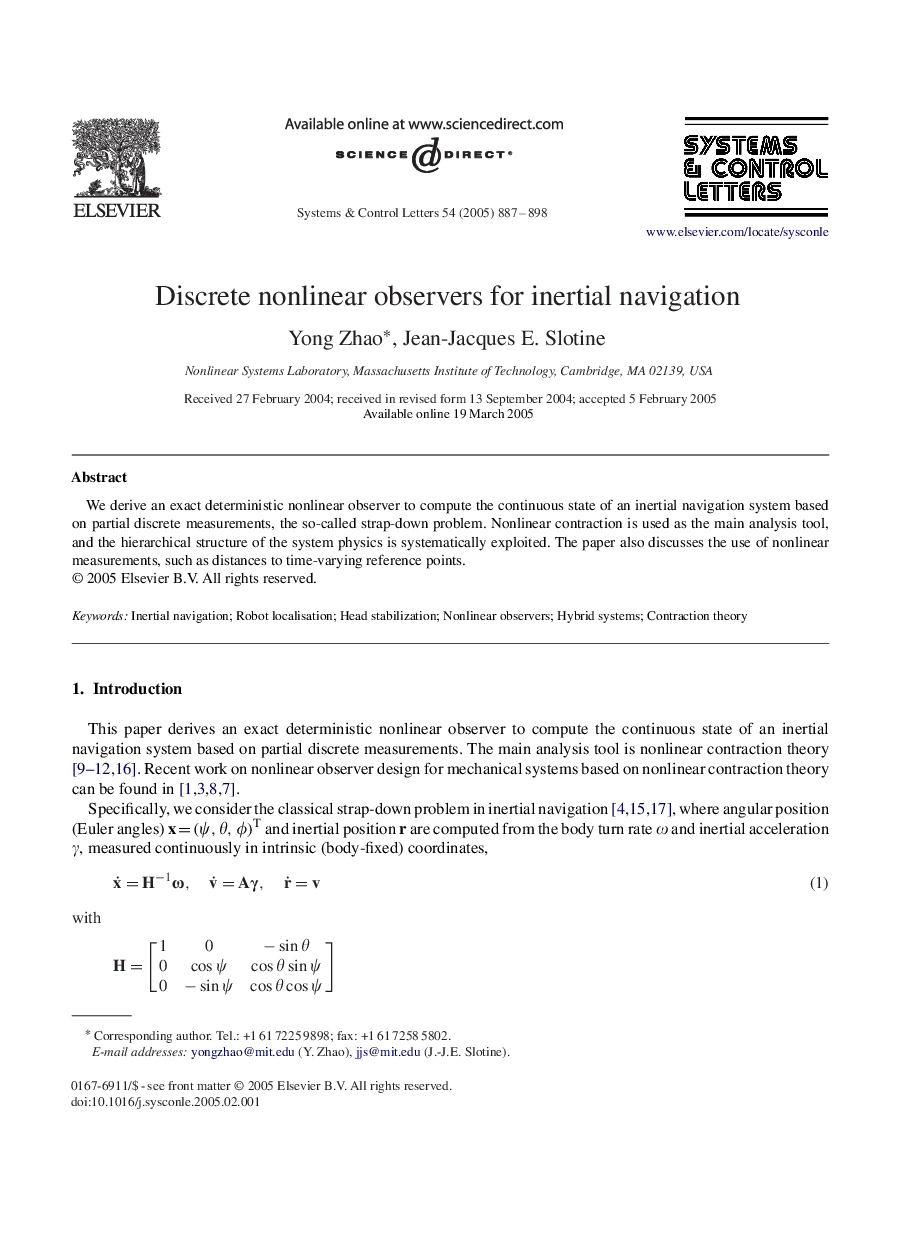 Discrete nonlinear observers for inertial navigation