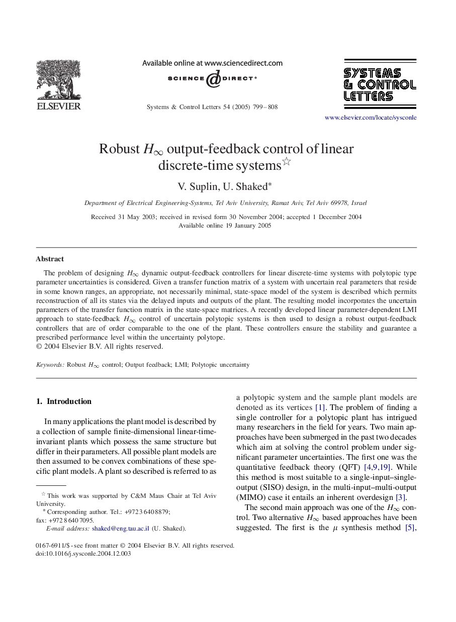 Robust Hâ output-feedback control of linear discrete-time systems