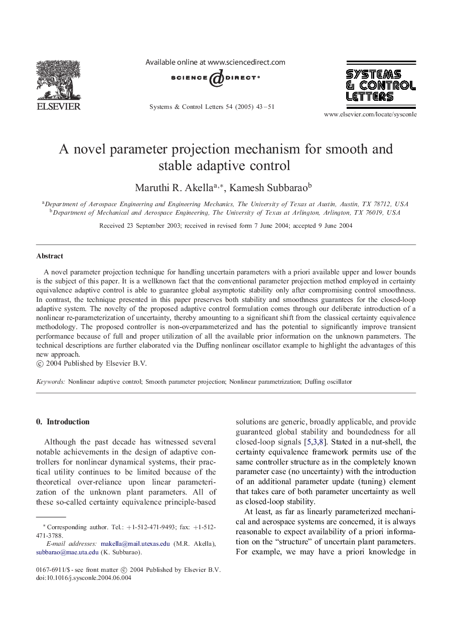 A novel parameter projection mechanism for smooth and stable adaptive control