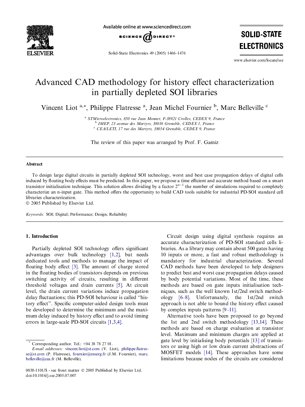 Advanced CAD methodology for history effect characterization in partially depleted SOI libraries