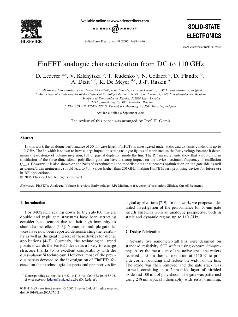 FinFET analogue characterization from DC to 110Â GHz