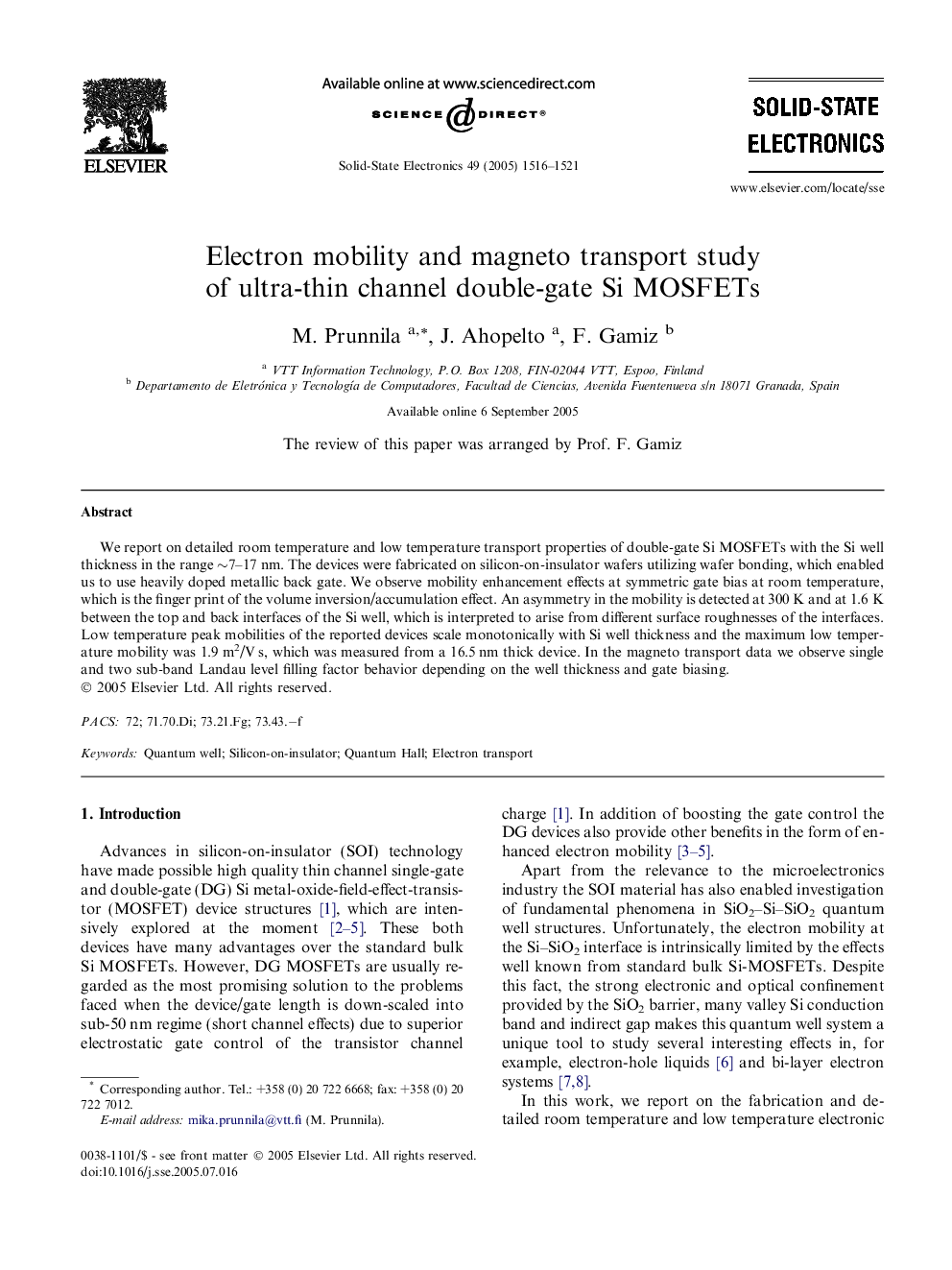 Electron mobility and magneto transport study of ultra-thin channel double-gate Si MOSFETs