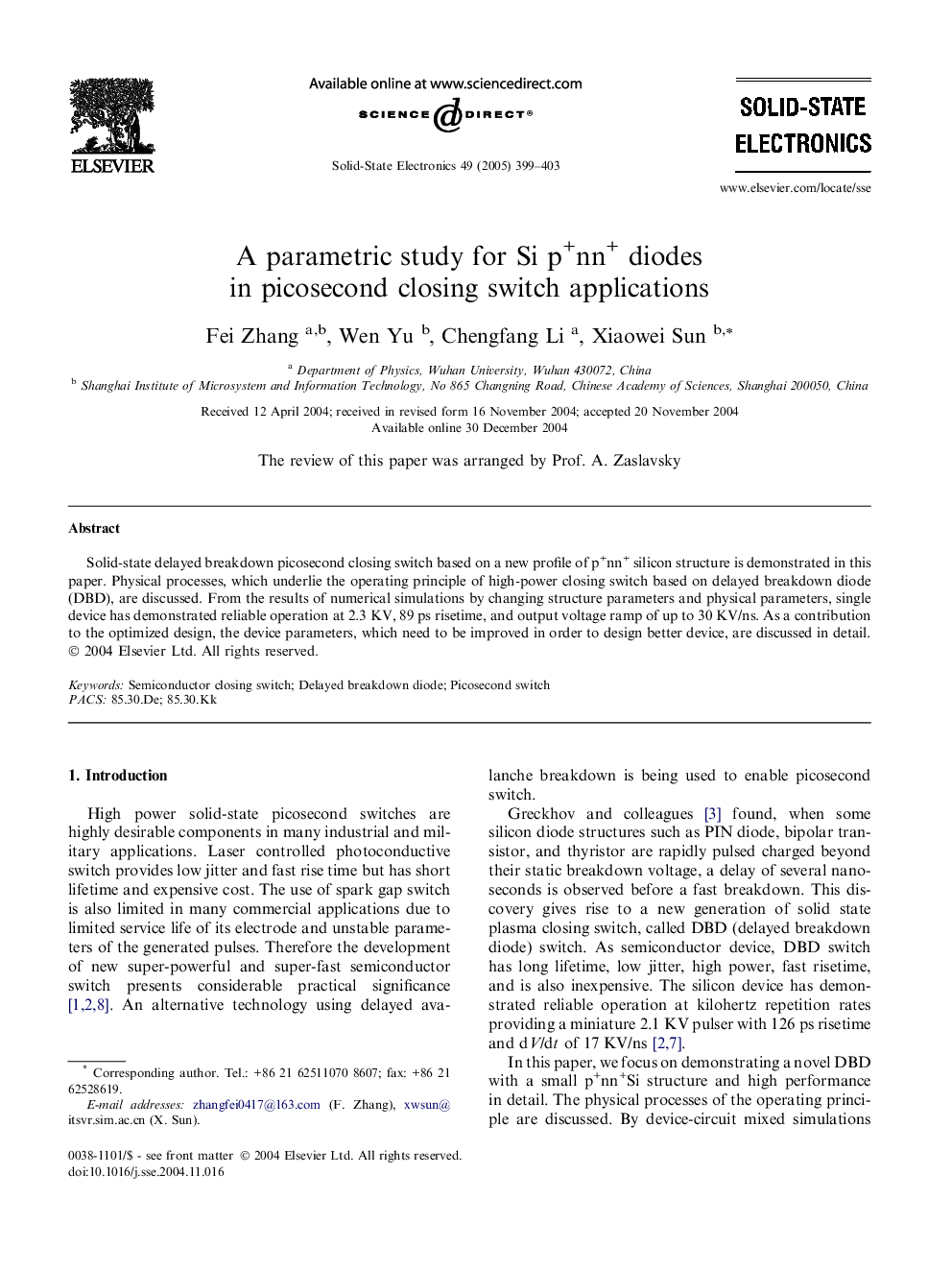 A parametric study for Si p+nn+ diodes in picosecond closing switch applications