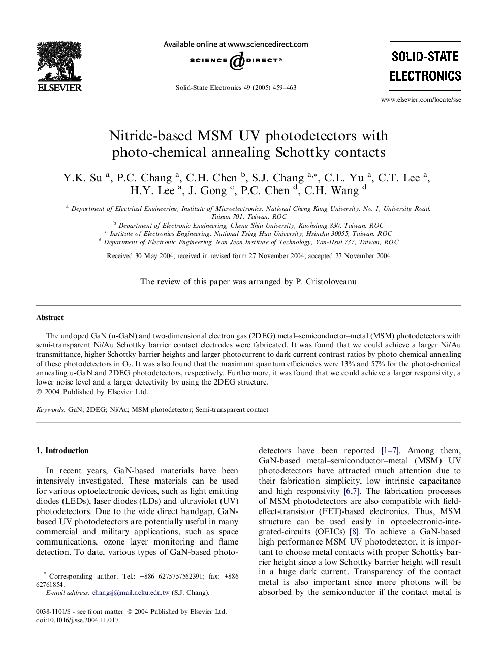 Nitride-based MSM UV photodetectors with photo-chemical annealing Schottky contacts