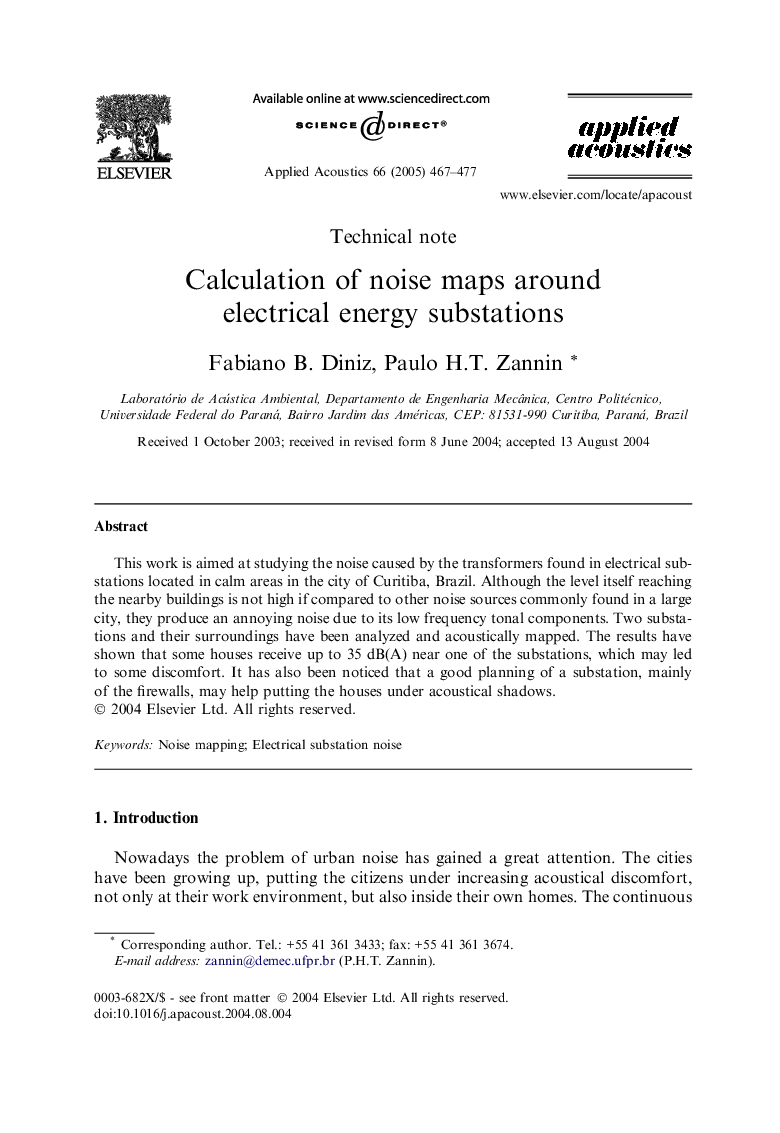 Calculation of noise maps around electrical energy substations