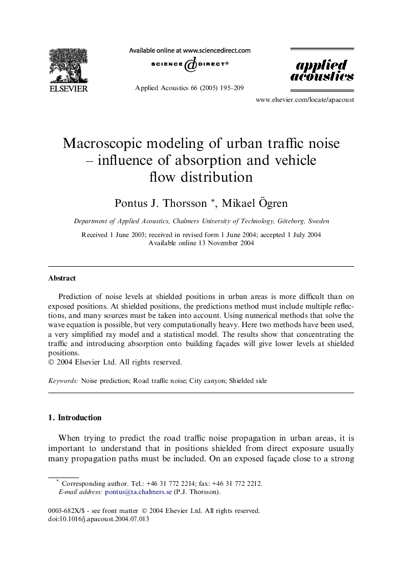 Macroscopic modeling of urban traffic noise - influence of absorption and vehicle flow distribution