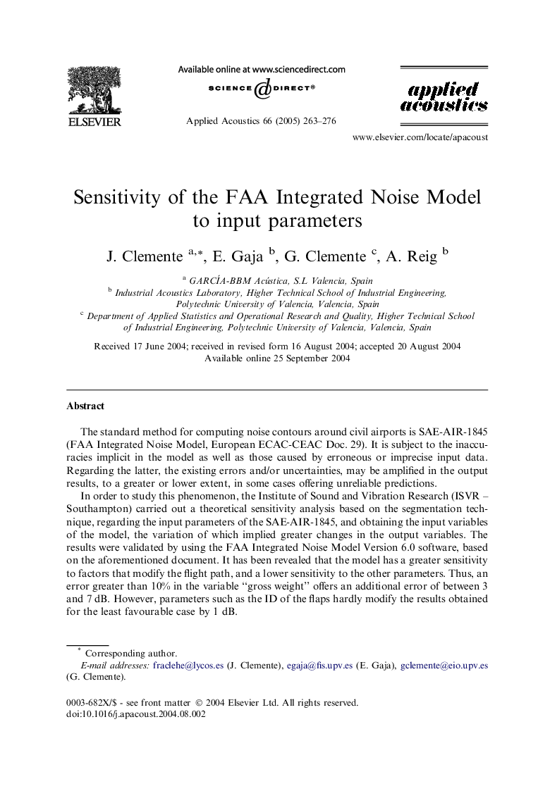 Sensitivity of the FAA Integrated Noise Model to input parameters