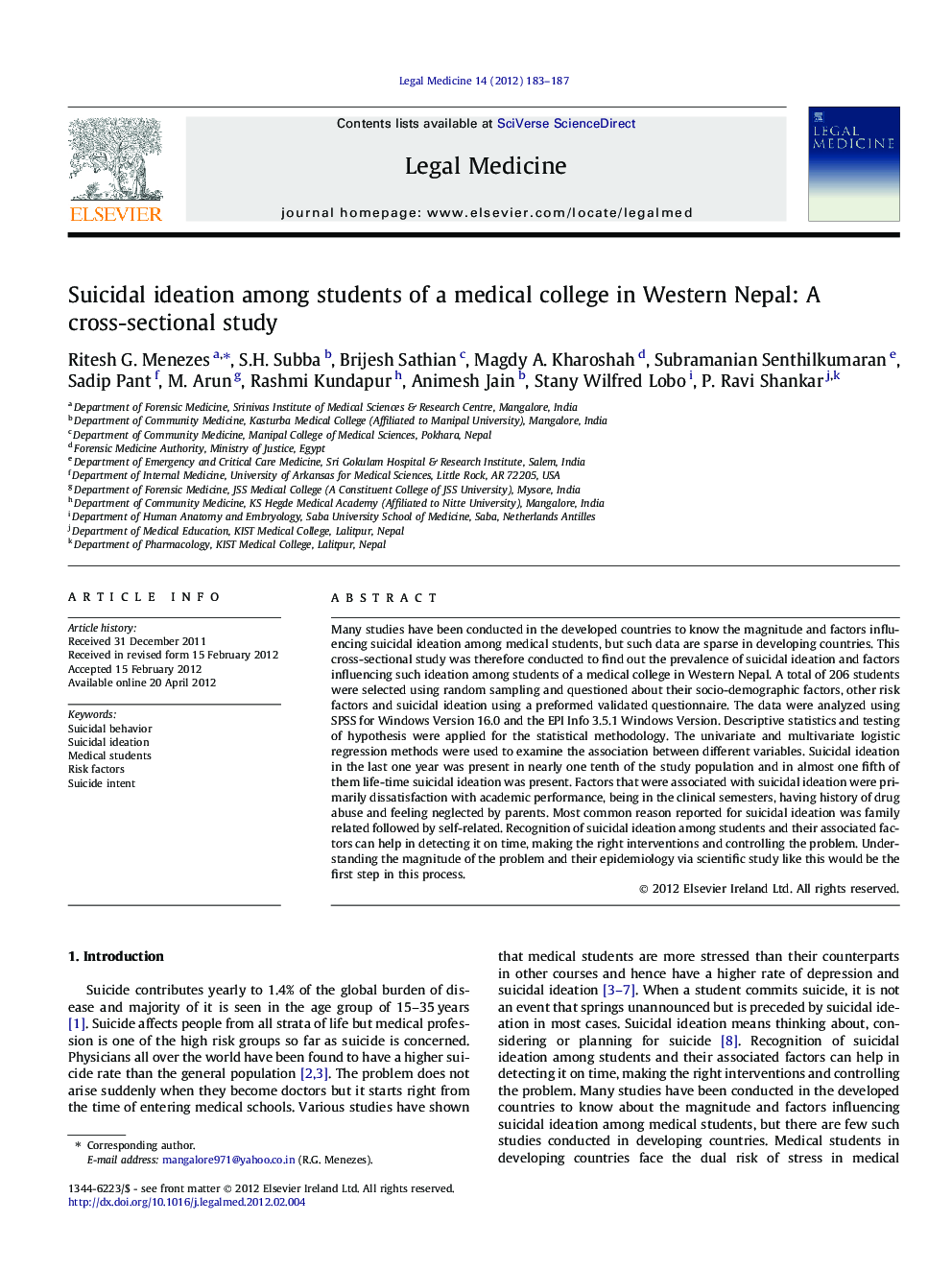 Suicidal ideation among students of a medical college in Western Nepal: A cross-sectional study