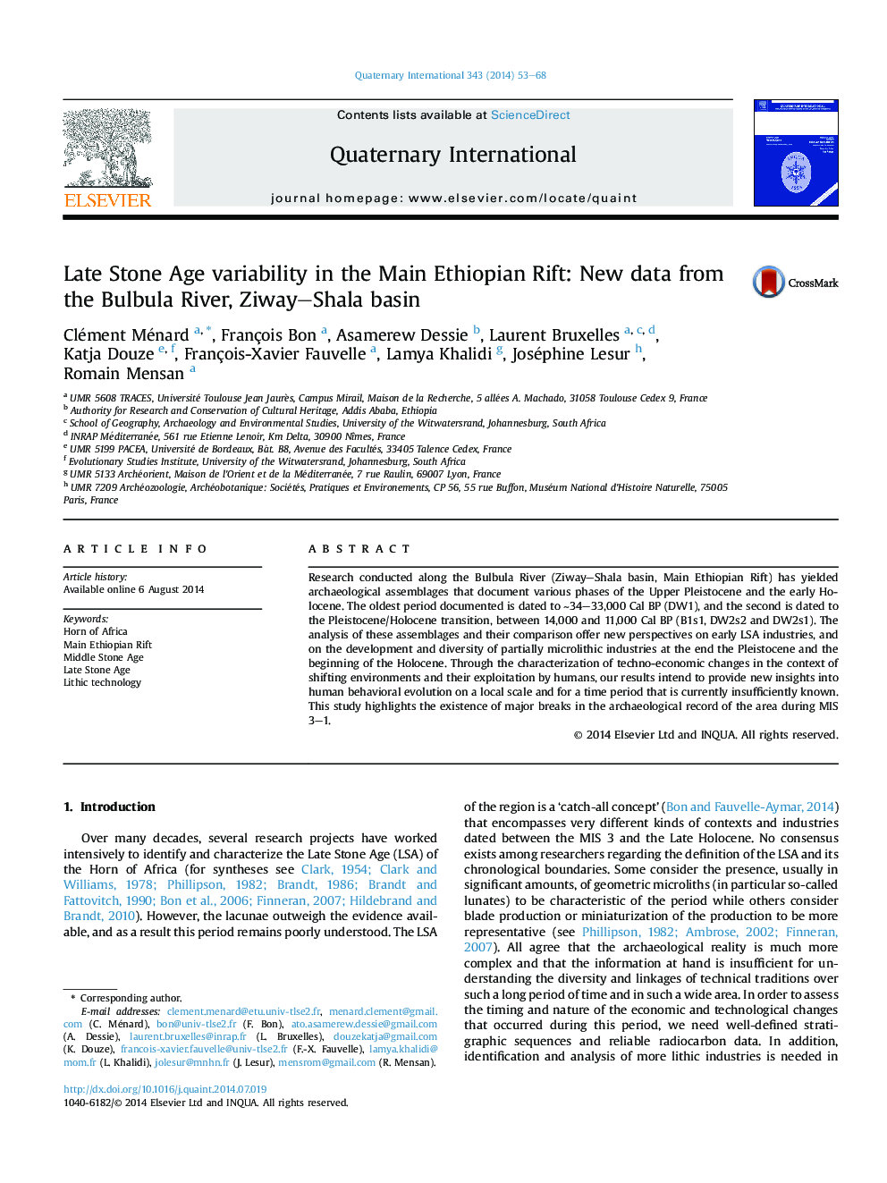 Late Stone Age variability in the Main Ethiopian Rift: New data from the Bulbula River, Ziway–Shala basin