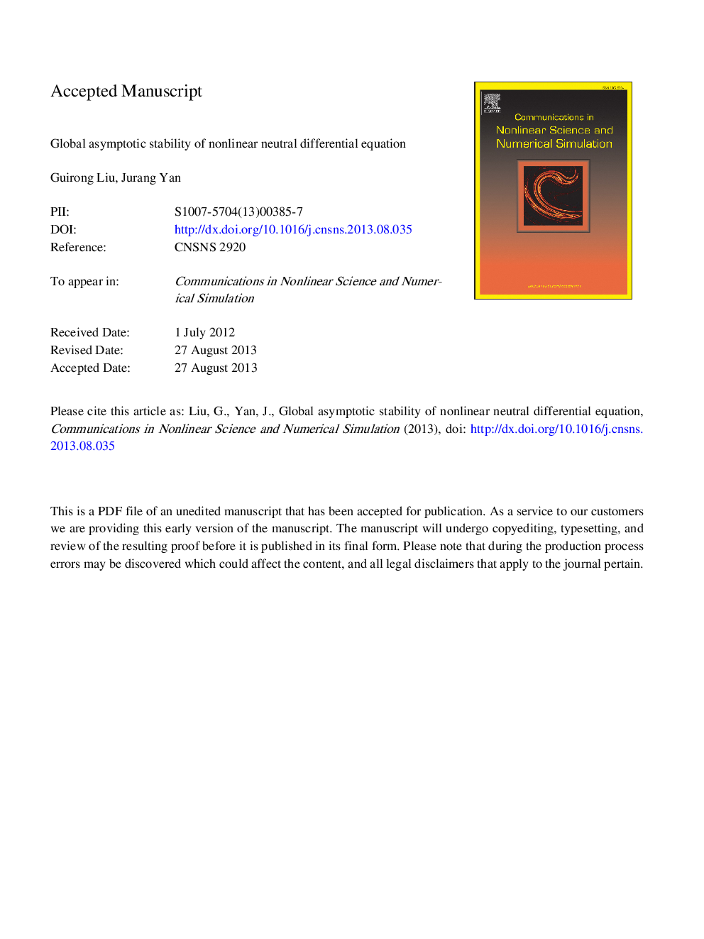 Global asymptotic stability of nonlinear neutral differential equation