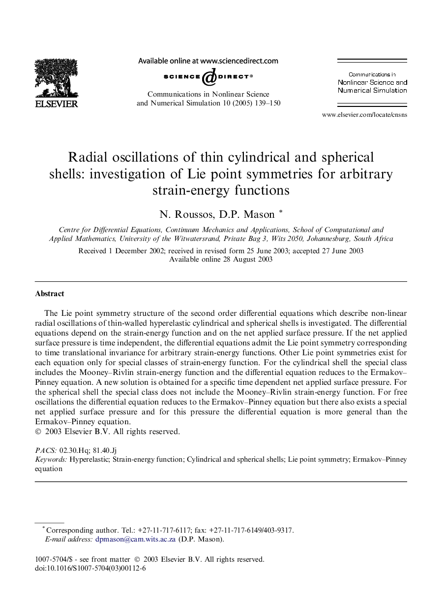 Radial oscillations of thin cylindrical and spherical shells: investigation of Lie point symmetries for arbitrary strain-energy functions