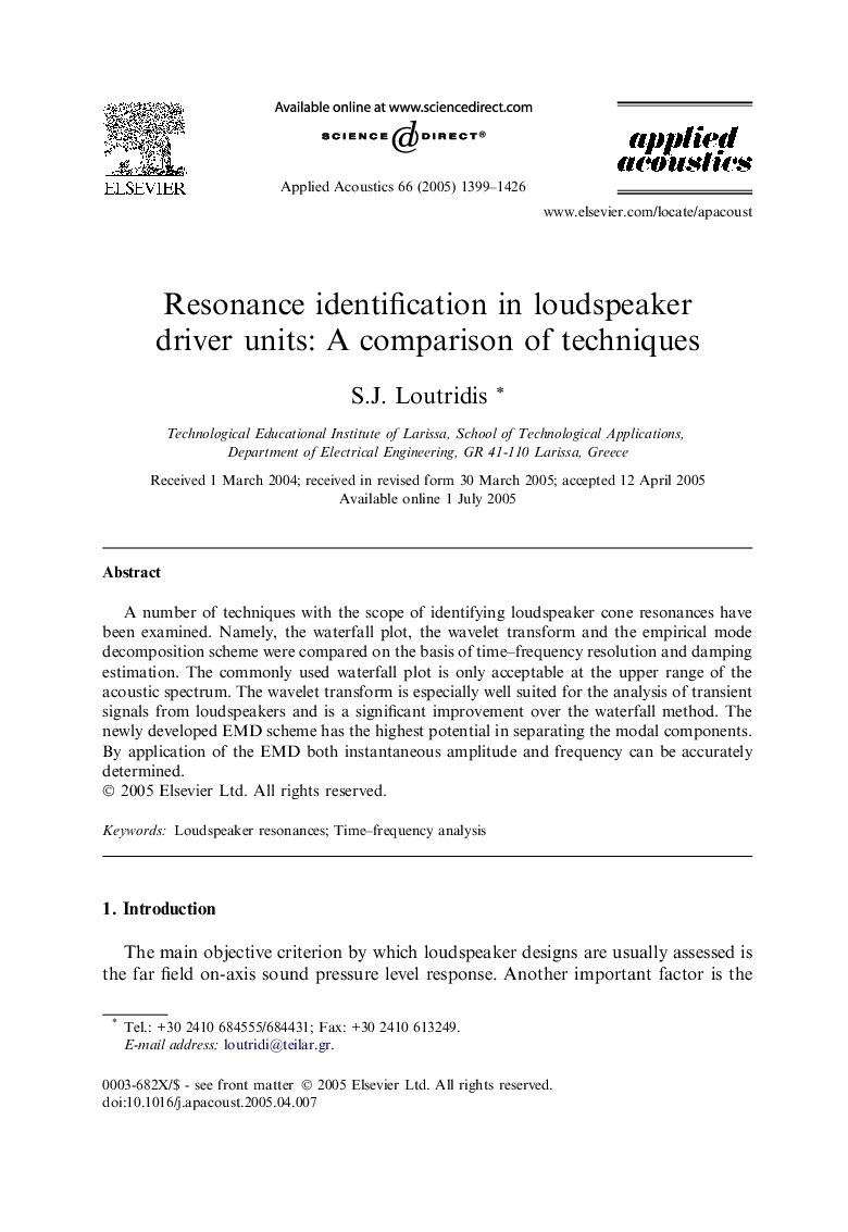 Resonance identification in loudspeaker driver units: A comparison of techniques