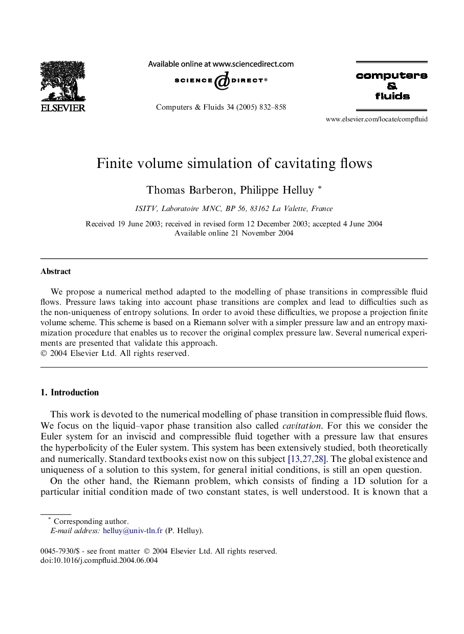 Finite volume simulation of cavitating flows