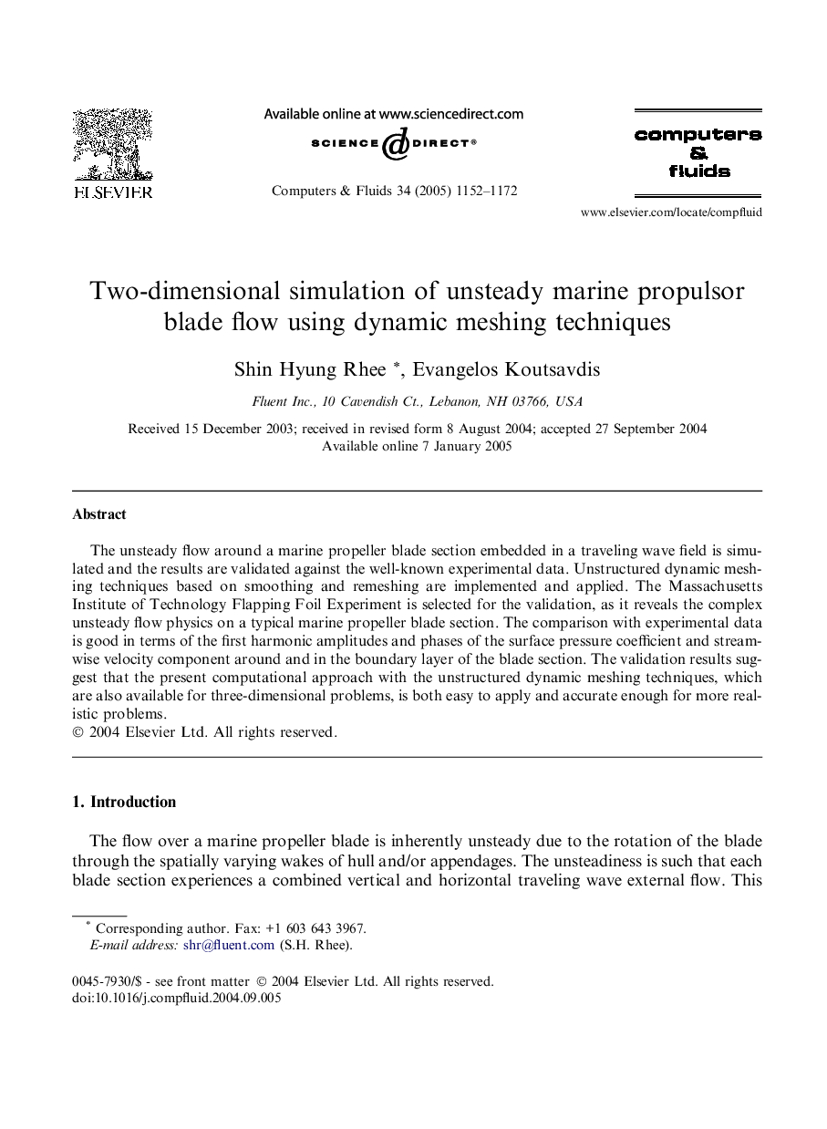 Two-dimensional simulation of unsteady marine propulsor blade flow using dynamic meshing techniques