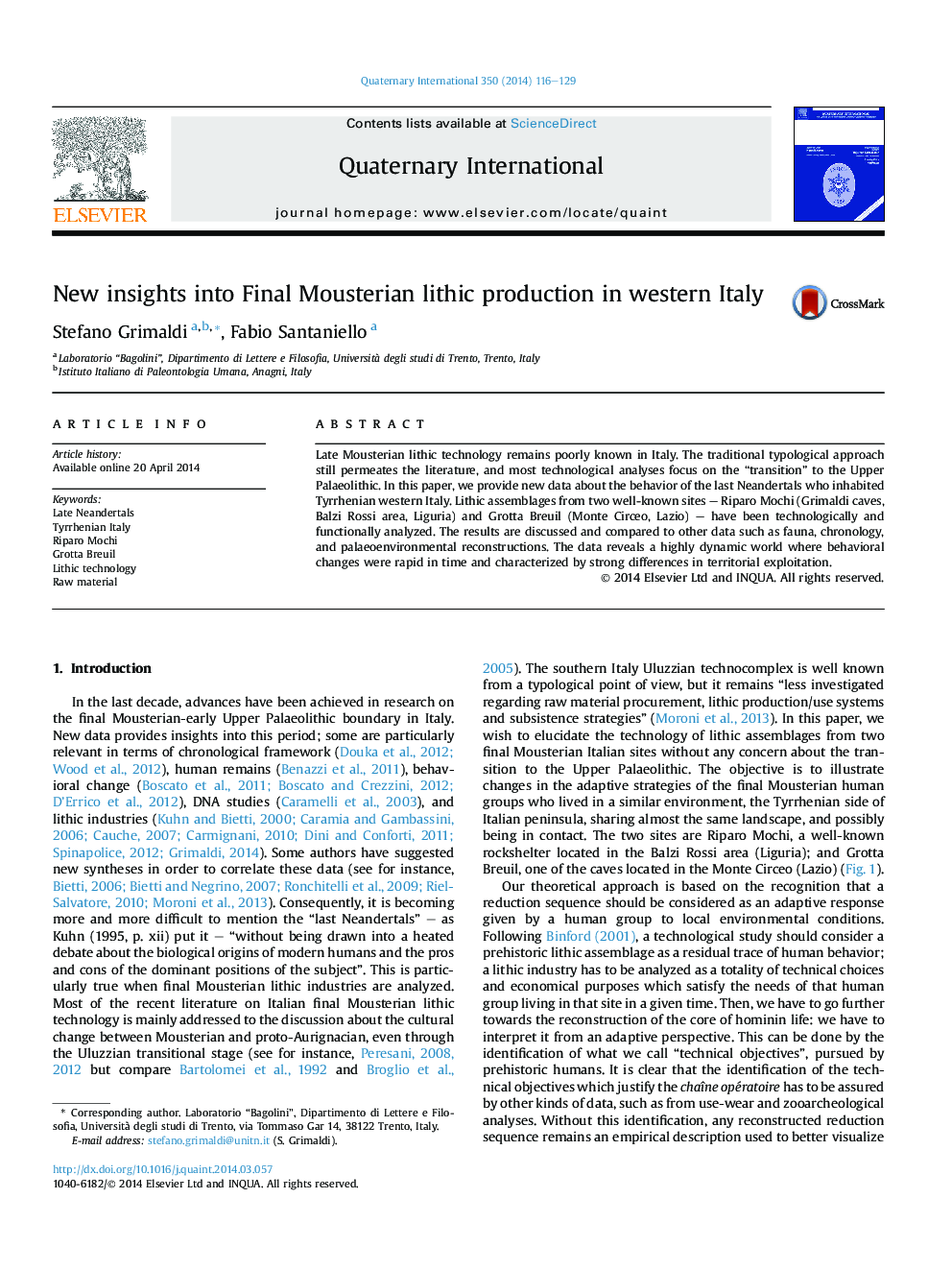 New insights into Final Mousterian lithic production in western Italy