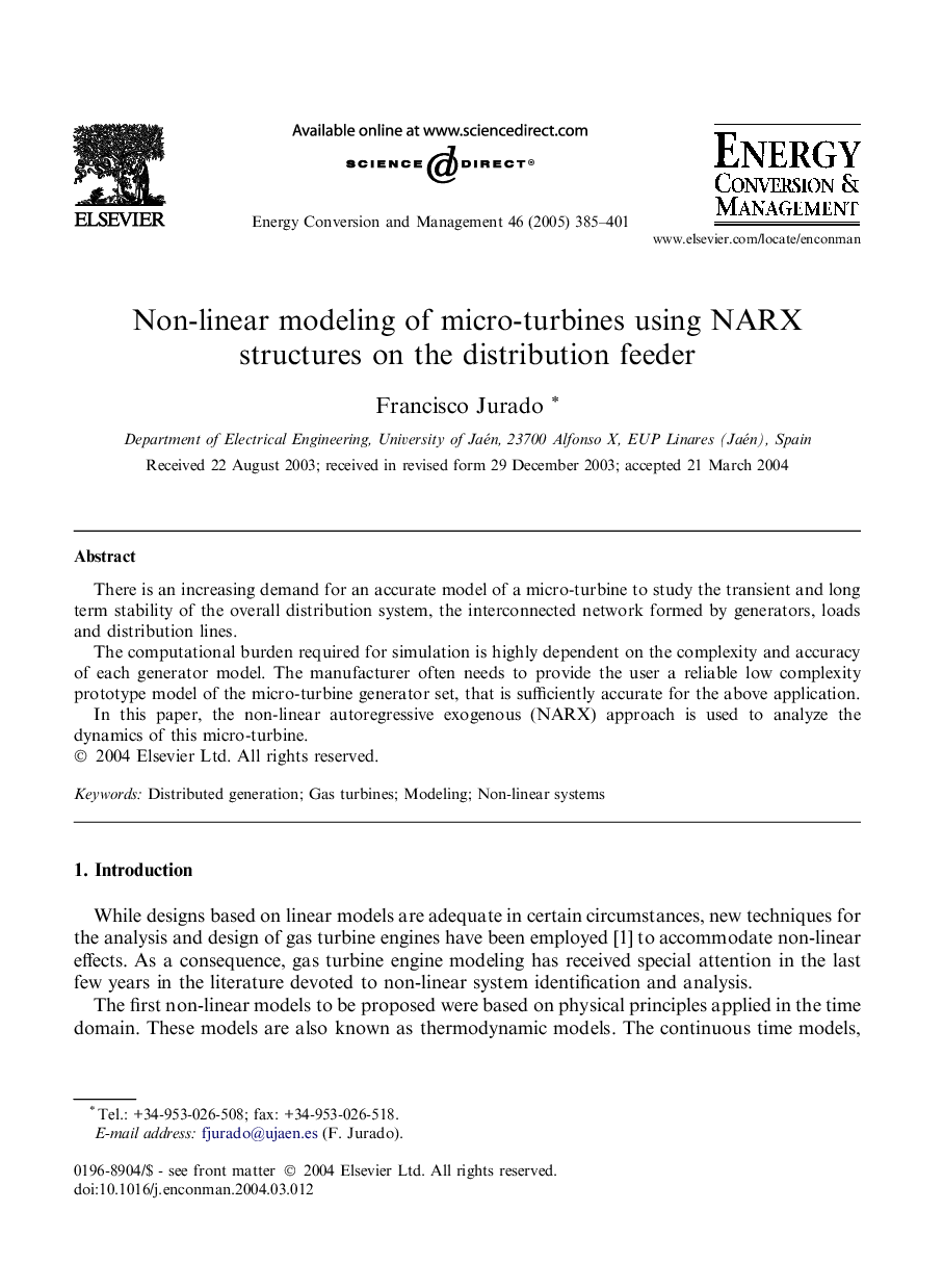 Non-linear modeling of micro-turbines using NARX structures on the distribution feeder