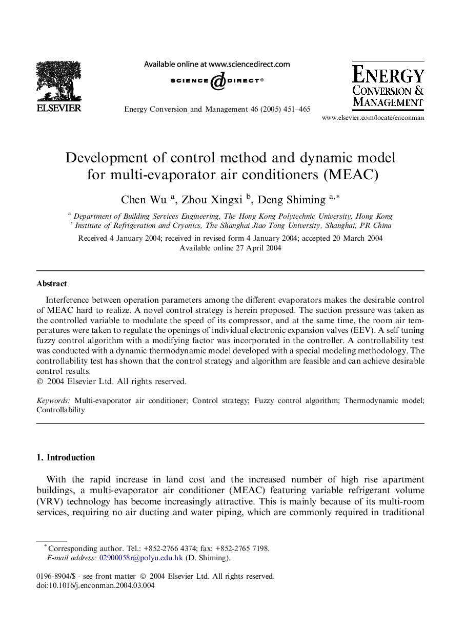 Development of control method and dynamic model for multi-evaporator air conditioners (MEAC)