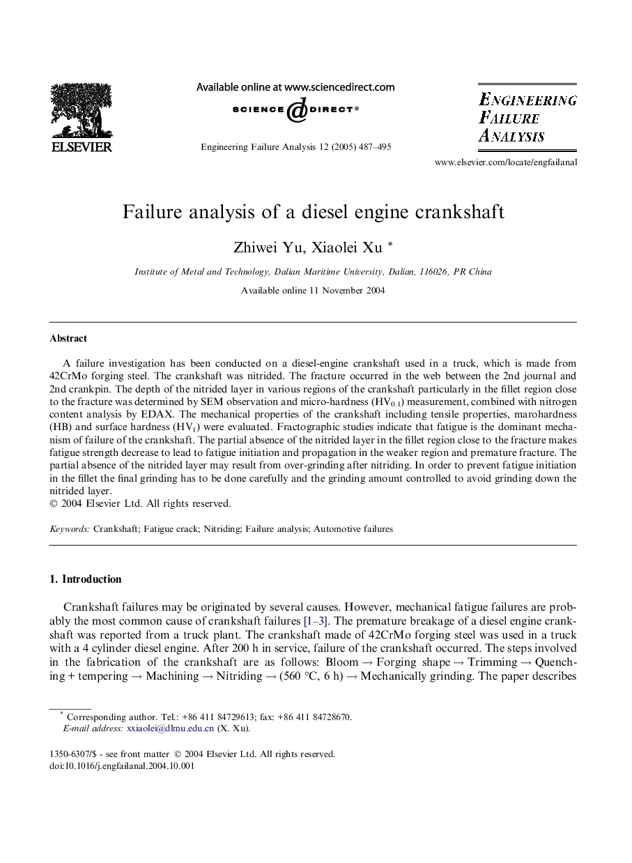 Failure analysis of a diesel engine crankshaft