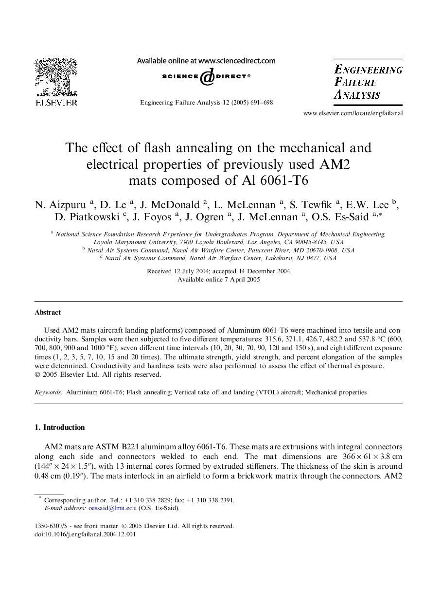 The effect of flash annealing on the mechanical and electrical properties of previously used AM2 mats composed of Al 6061-T6