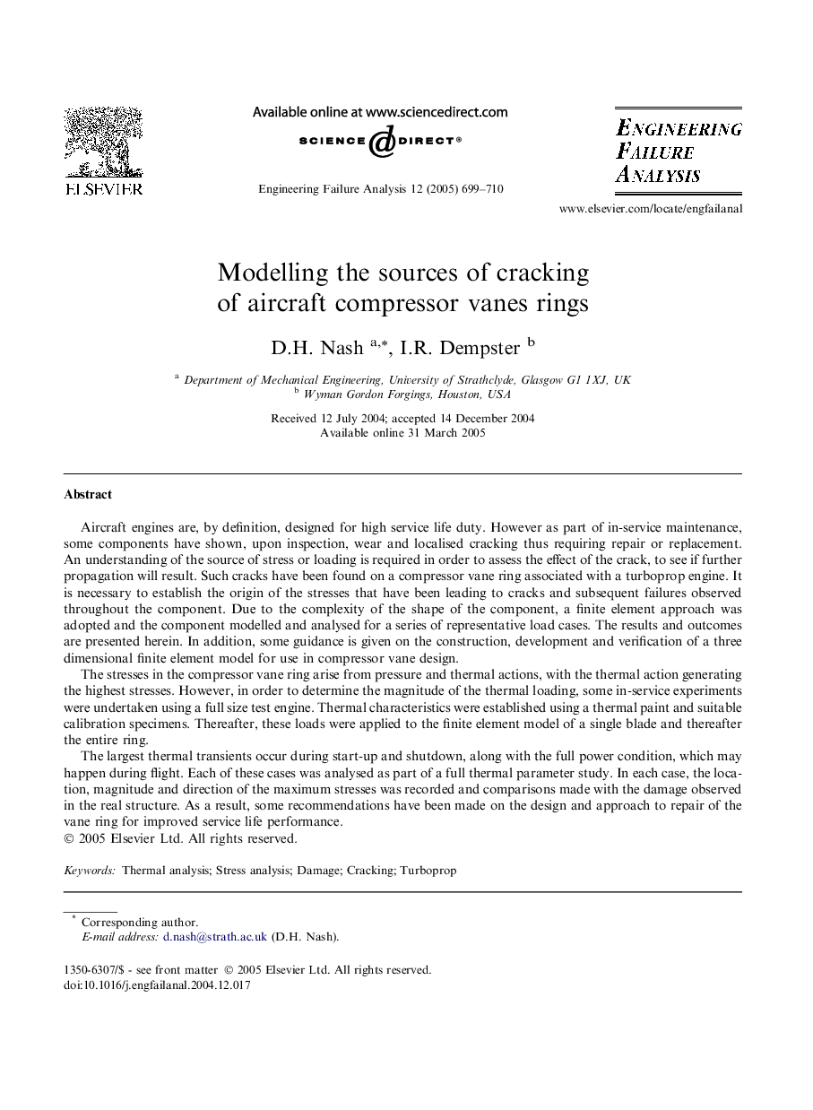 Modelling the sources of cracking of aircraft compressor vanes rings