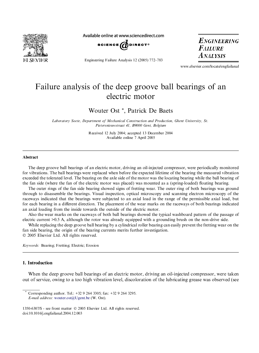 Failure analysis of the deep groove ball bearings of an electric motor