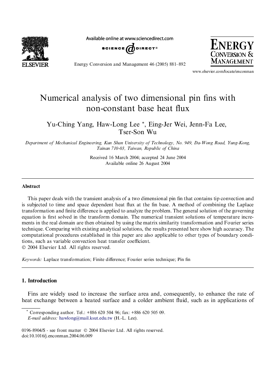 Numerical analysis of two dimensional pin fins with non-constant base heat flux