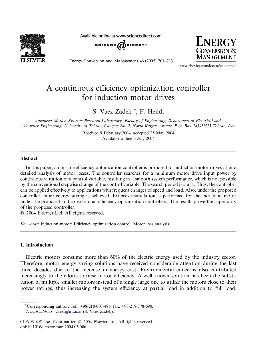 A continuous efficiency optimization controller for induction motor drives