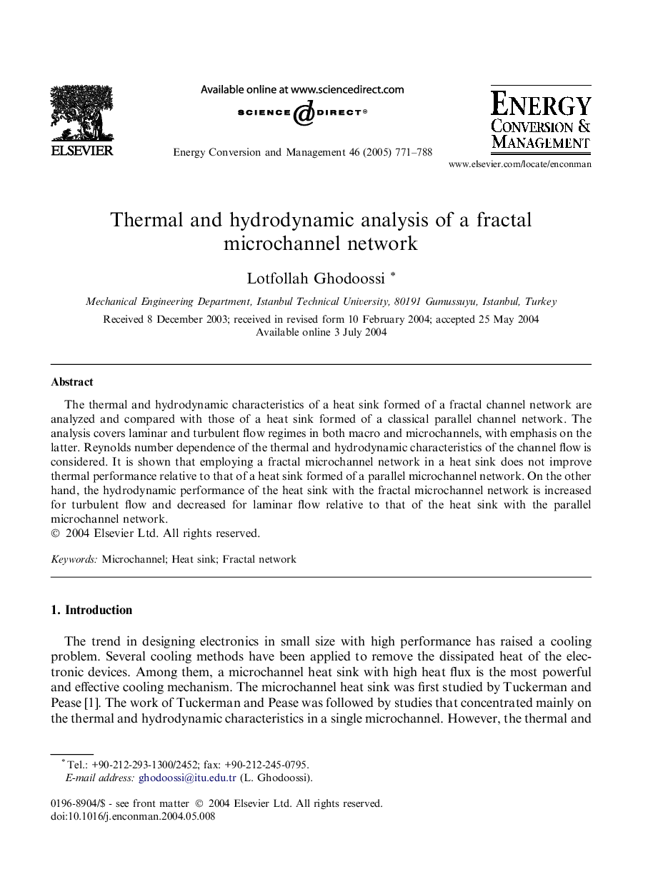 Thermal and hydrodynamic analysis of a fractal microchannel network