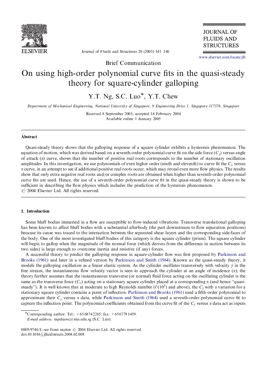 عکس صفحه اول مقاله: On using high-order polynomial curve fits in the quasi-steady theory for square-cylinder galloping On using high-order polynomial curve fits in the quasi-steady theory for square-cylinder galloping